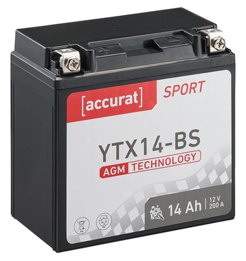 Accurat Sport AGM YTX14-BS Motorradbatterie 14Ah 12V (DIN 51214) CTX14-BS