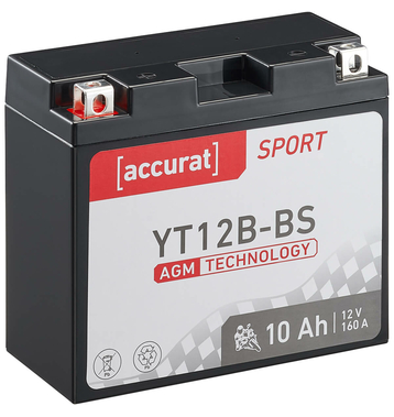 Accurat Sport AGM YT12B-BS Motorradbatterie 10Ah 12V...