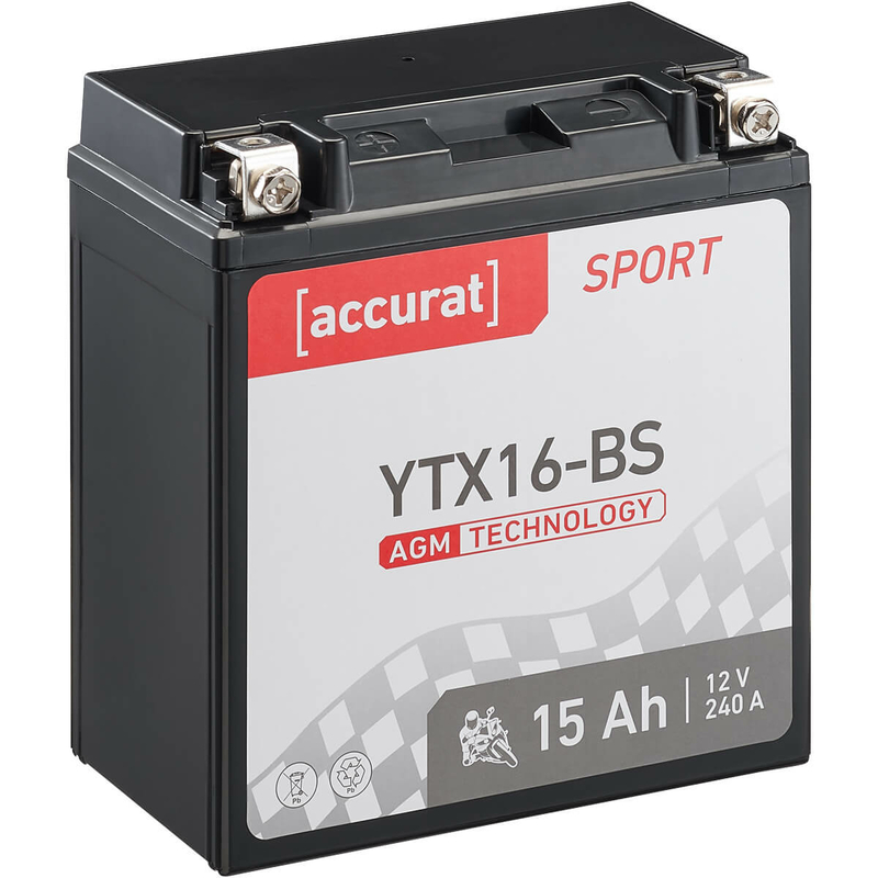 Accurat Sport AGM YTX16-BS Motorradbatterie 15Ah 12V