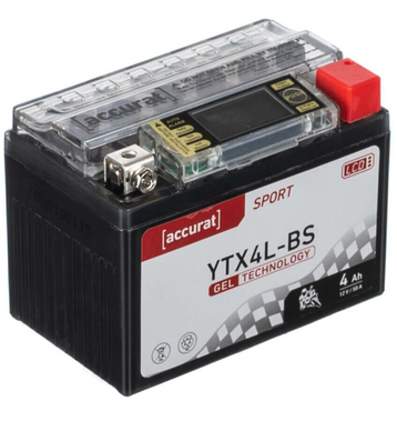 Accurat Sport GEL LCD YTX4L-BS  GEL YB4L-B Motorradbatterie 4Ah 12V (DIN 50411) YG4L-B CB4L-B GEL12-4L-B