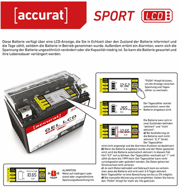 Accurat Sport GEL LCD YTX4L-BS  GEL YB4L-B Motorradbatterie 4Ah 12V (DIN 50411) YG4L-B CB4L-B GEL12-4L-B