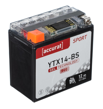 Accurat Sport GEL LCD YTX14-BS Motorradbatterie 12Ah 12V (DIN 51214) YG14-BS