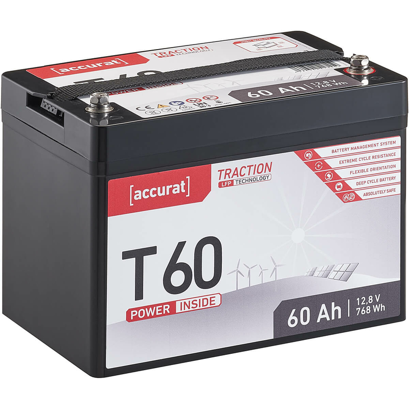Accurat Traction T60 12V LFP Lithium Versorgungsbatterie 60Ah