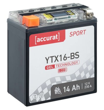 Accurat Sport GEL LCD YTX16-BS Motorradbatterie 14Ah 12V