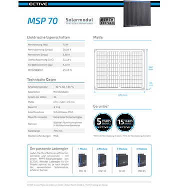 ECTIVE MSP 70 Black Monokristallines Solarmodul 70W