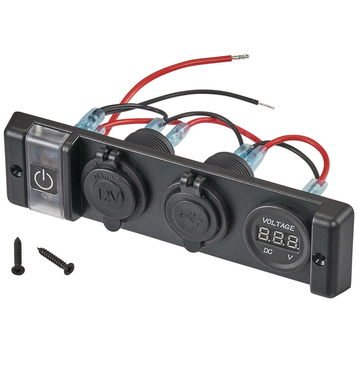 ECTIVE KFZ-Einbaukonsole mit Voltmeter und 2x USB-Anschlüssen und 12V-Bordspannungssteckdose