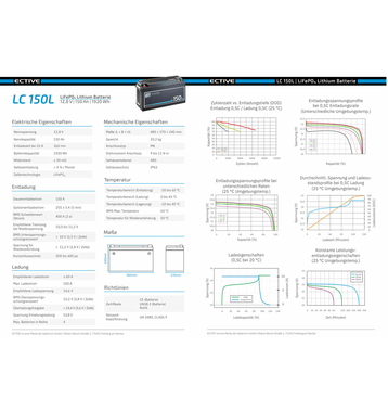 ECTIVE LC 150L 12V LiFePO4 Lithium Versorgungsbatterie 150 Ah (USt-befreit nach §12 Abs.3 Nr. 1 S.1 UStG)