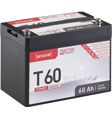 Accurat Traction T60 LFP 12V LiFePO4 Lithium Versorgungsbatterie 60 Ah (USt-befreit nach §12 Abs.3 Nr. 1 S.1 UStG)